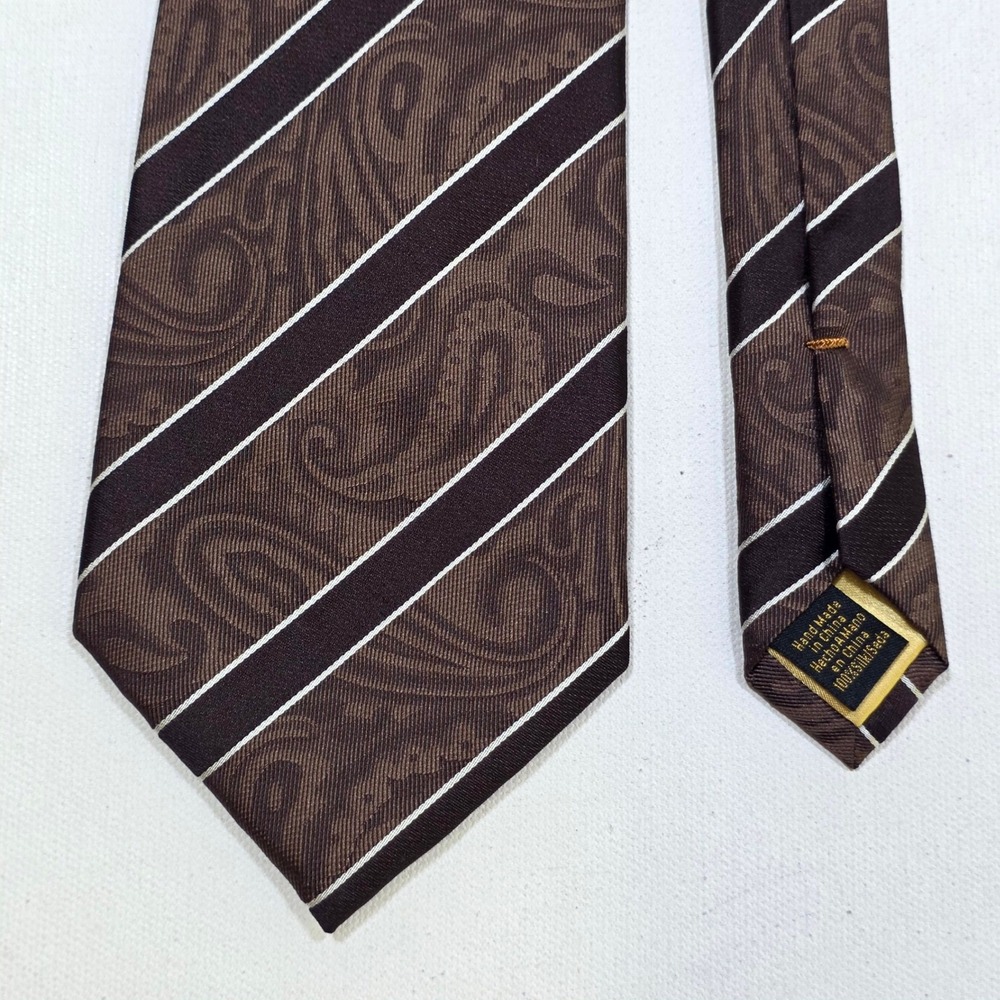 Donald J. Trump Tie Mens Brown Striped Paisley Silk Signature Collection 8793
